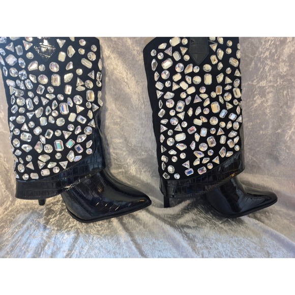 Lauren Lorraine Shoes - Lauren Lorraine Hana Black Rhinestone Embellished Boots Size 9.5‎